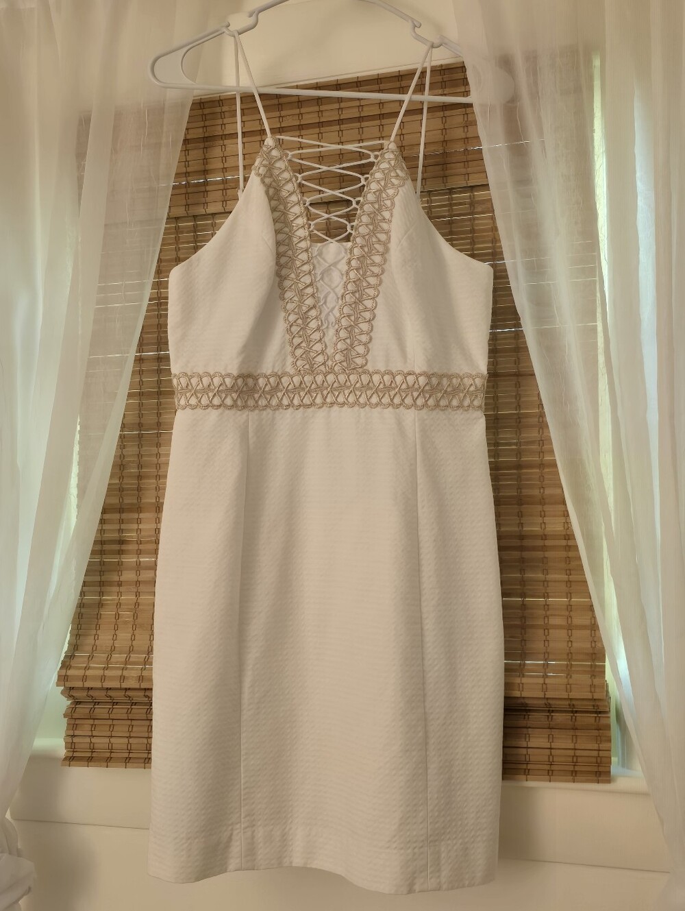 Lilly Pulitzer White Lace-Up Back Dress Size 6 Bridal Shower Rehearsal Dinner - Picture 2 of 6
